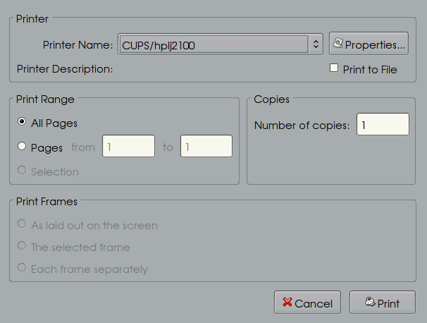 A basic GTK print dialog