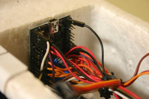 Mega2560 Pro Mini Arduino with wires in a foam plane