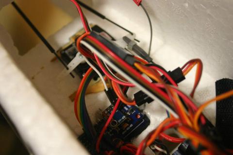 Radio and flight sensors mounted in e-Flite Apprentice