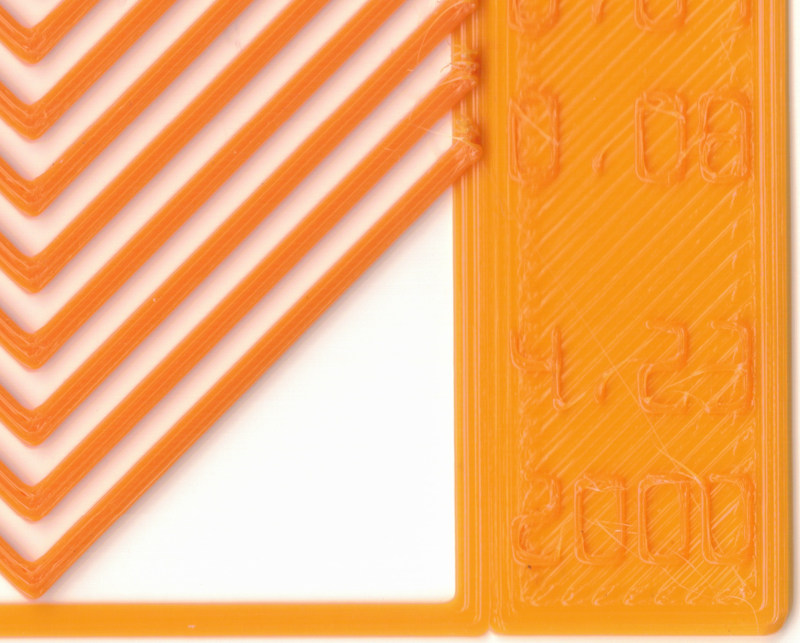 A closeup of an Orcaslicer pattern advance calibration